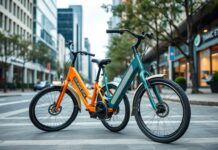 Şehirdeki Yaşamı Rengarenk Yapan Elektrikli Bisikletler Electric bicycles add color to city life.