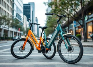 Şehirdeki Yaşamı Rengarenk Yapan Elektrikli Bisikletler Electric bicycles add color to city life.